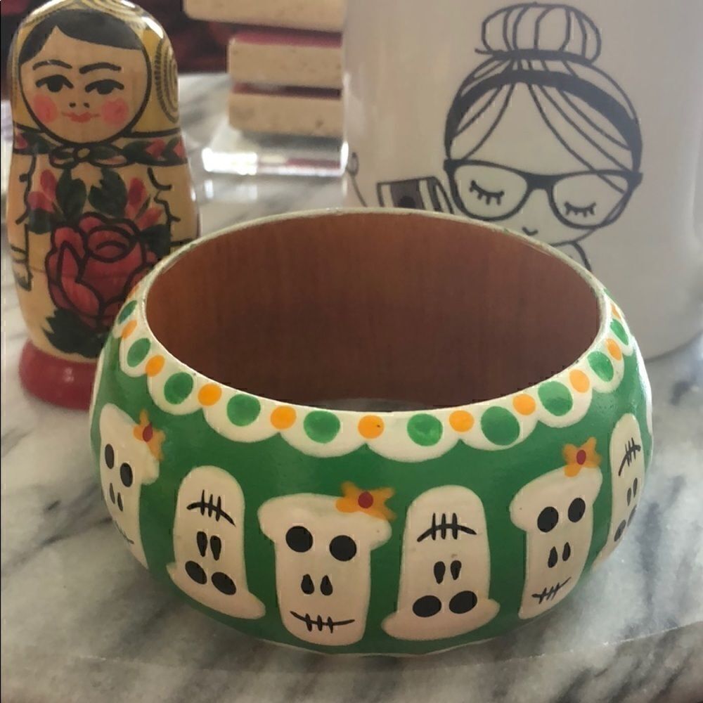 Wood hand painted skull bracelet
